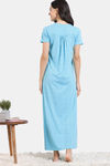 Zivame Pixel Play Knit Cotton Full Length Nightdress - Blue Radiance — thumbnail 4